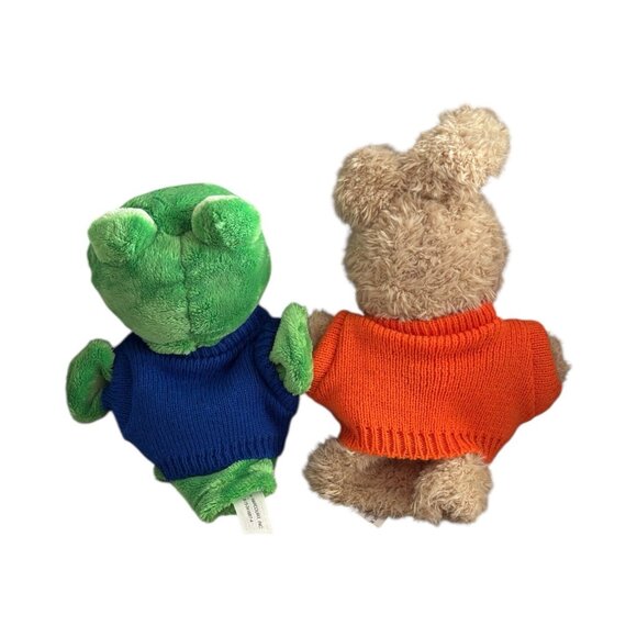 Hand Puppets Animal Fair Set of Frog & Bunny Sweaters 10" Harcourt INC Vtg - Picture 2 of 16